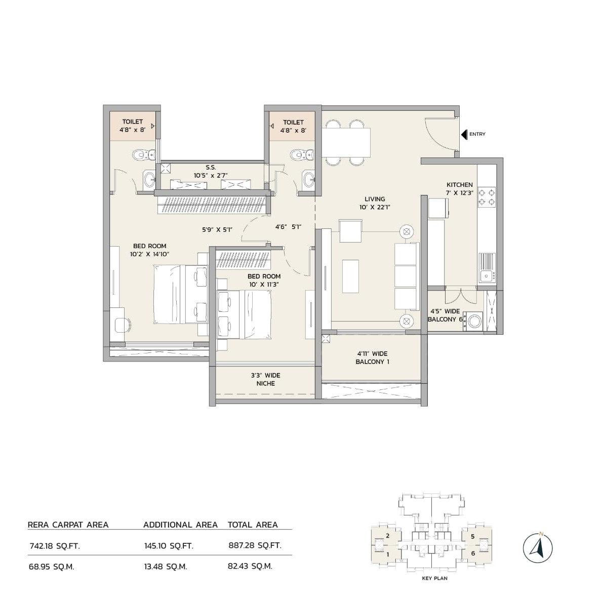 2 BHK Floor Plan